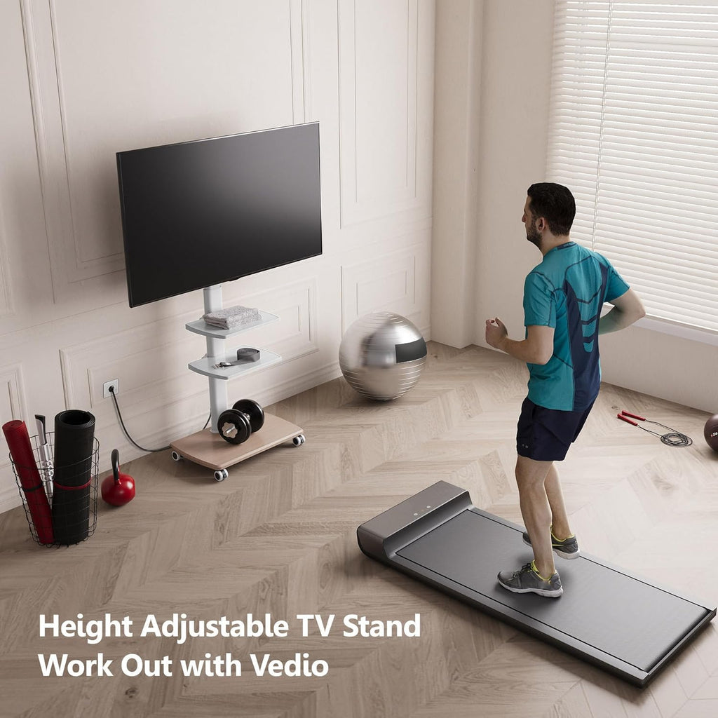 White Rolling TV Stand with Power Outlets S640