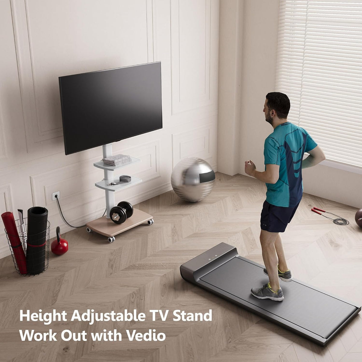 White Rolling TV Stand with Power Outlets S640
