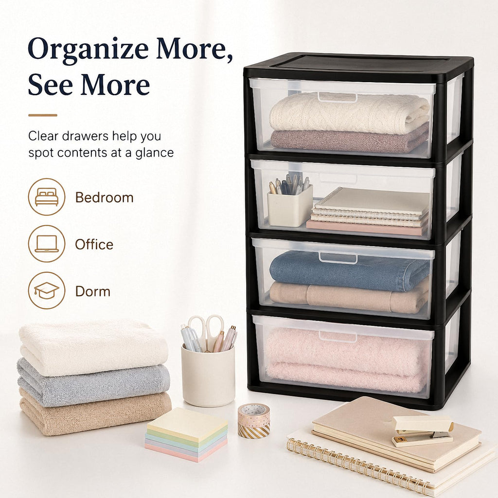 4 Drawer Black Plastic Storage Tower A503245