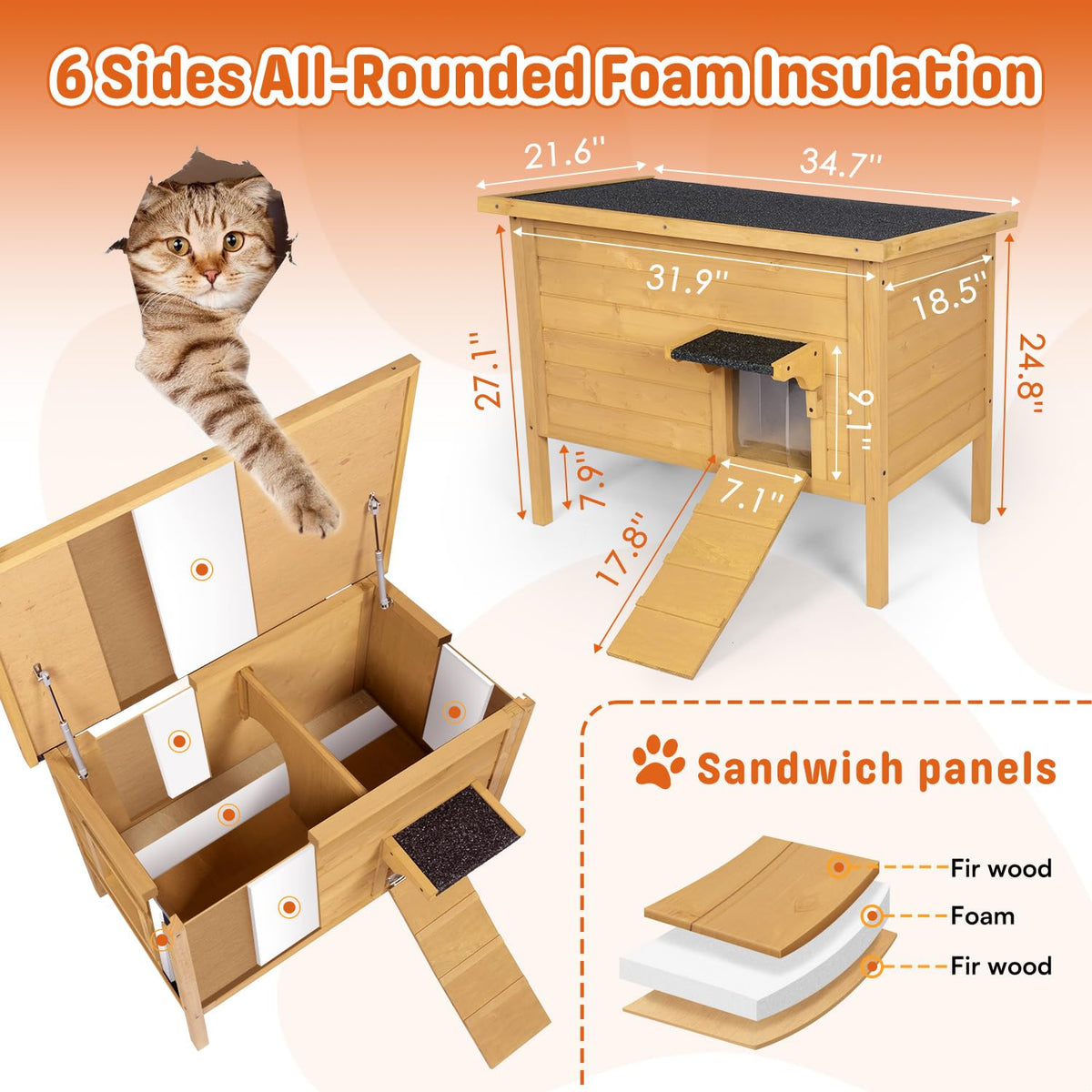 Large Insulated Weatherproof Outdoor Cat House T893