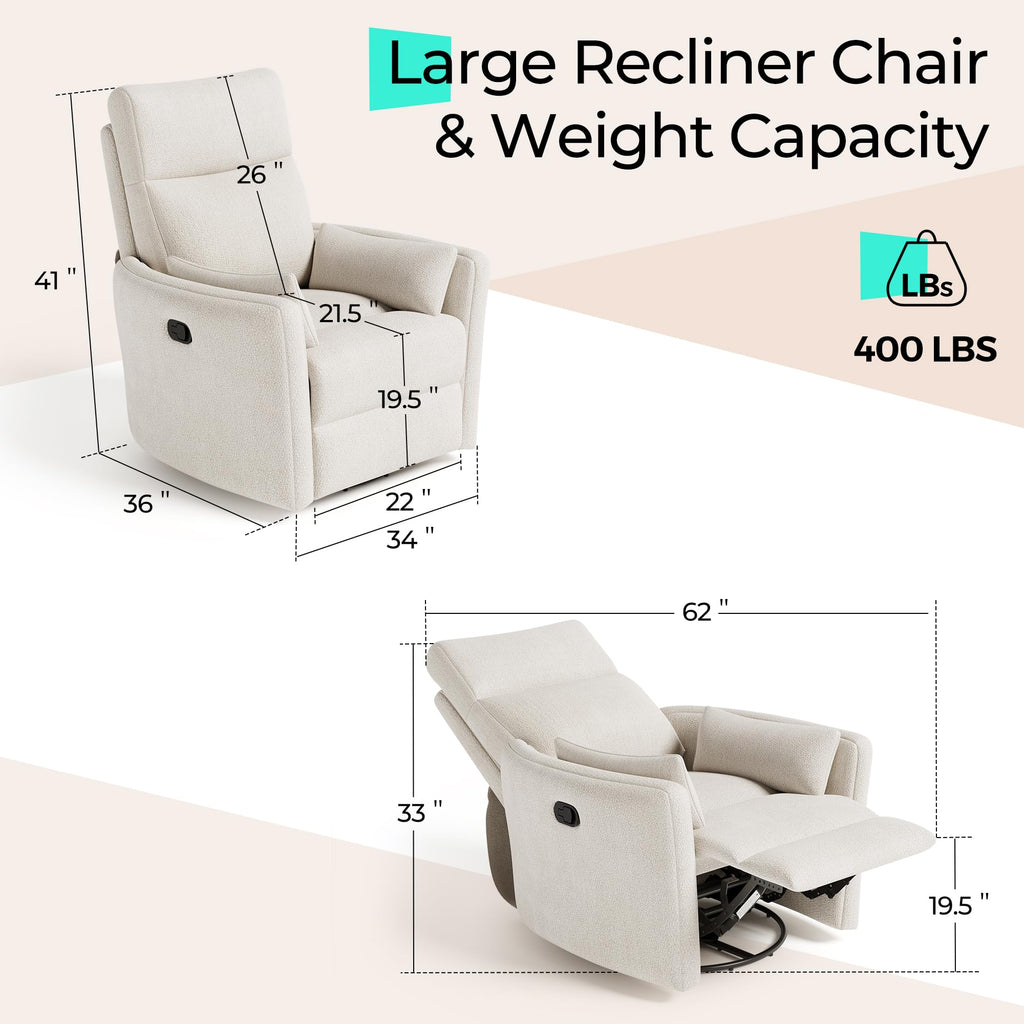 360 Swivel Chenille Recliner Chair with 2 Pillows M434