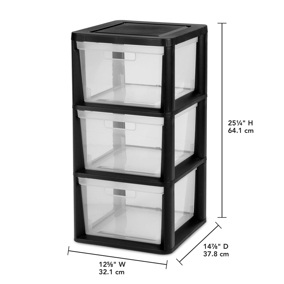 Black 3-Tier Plastic Storage Drawer Tower H37649