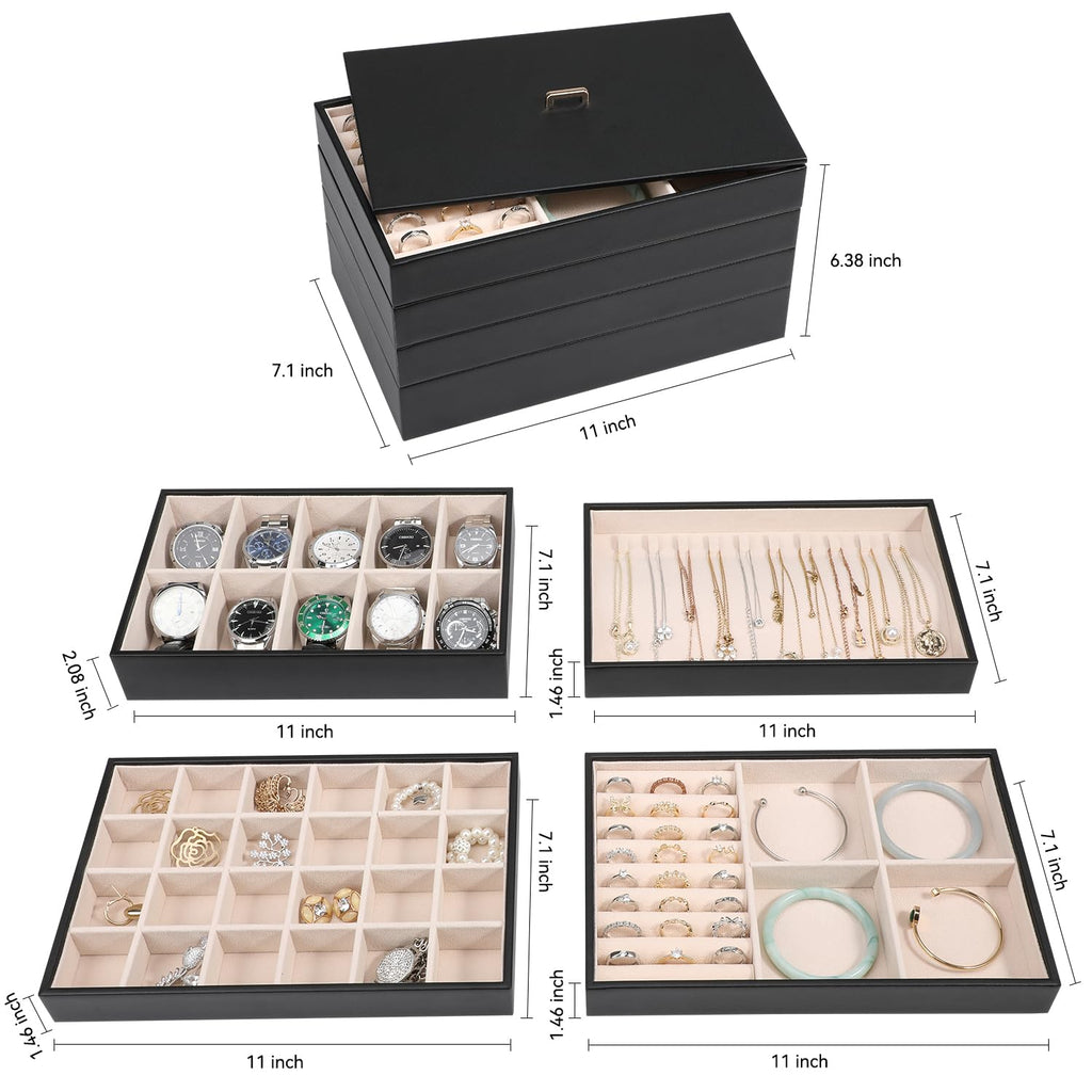 Stackable Jewelry Organizer Tray with Lid Set of 4 Black S456501