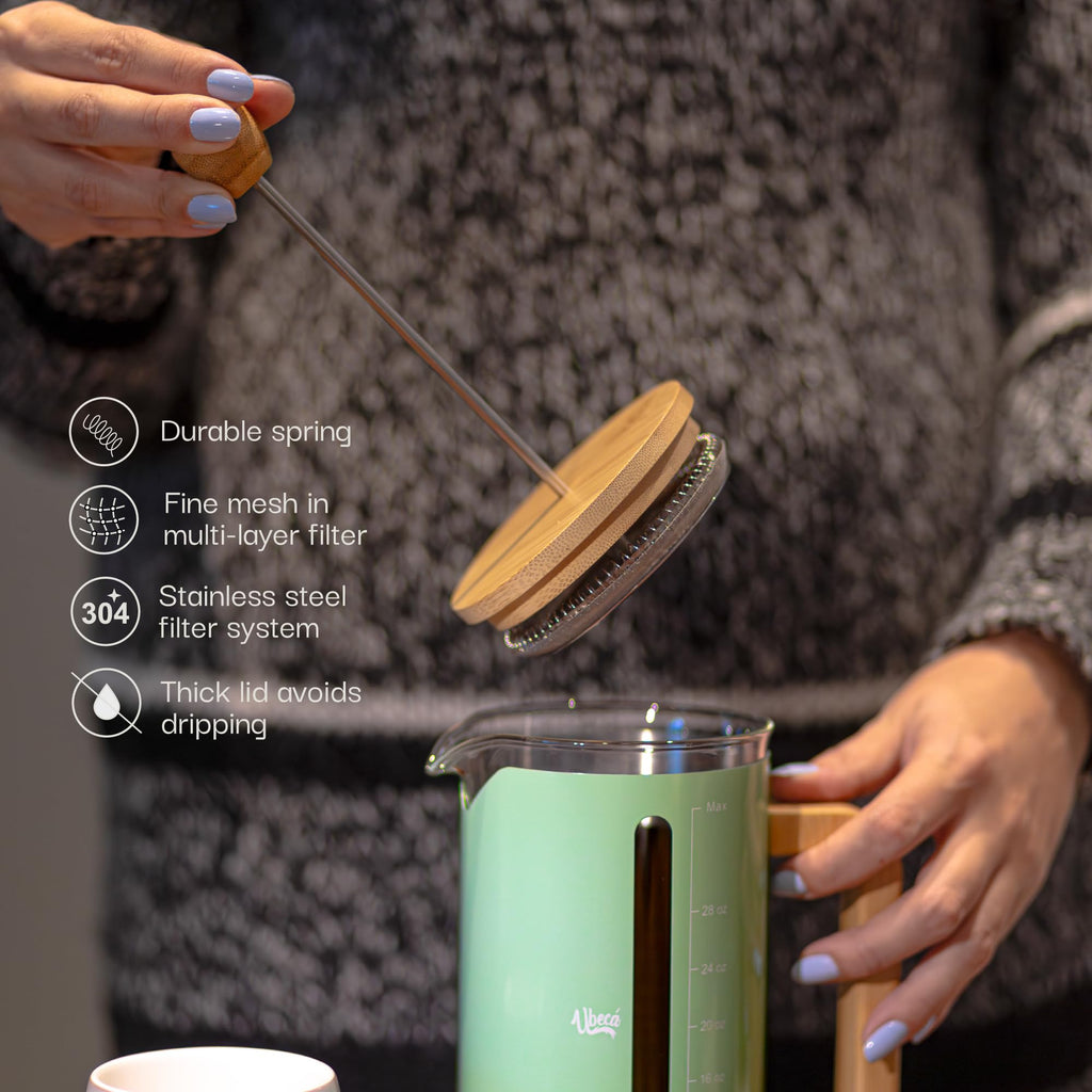 34 oz Mint Green Borosilicate Glass French Press C7254