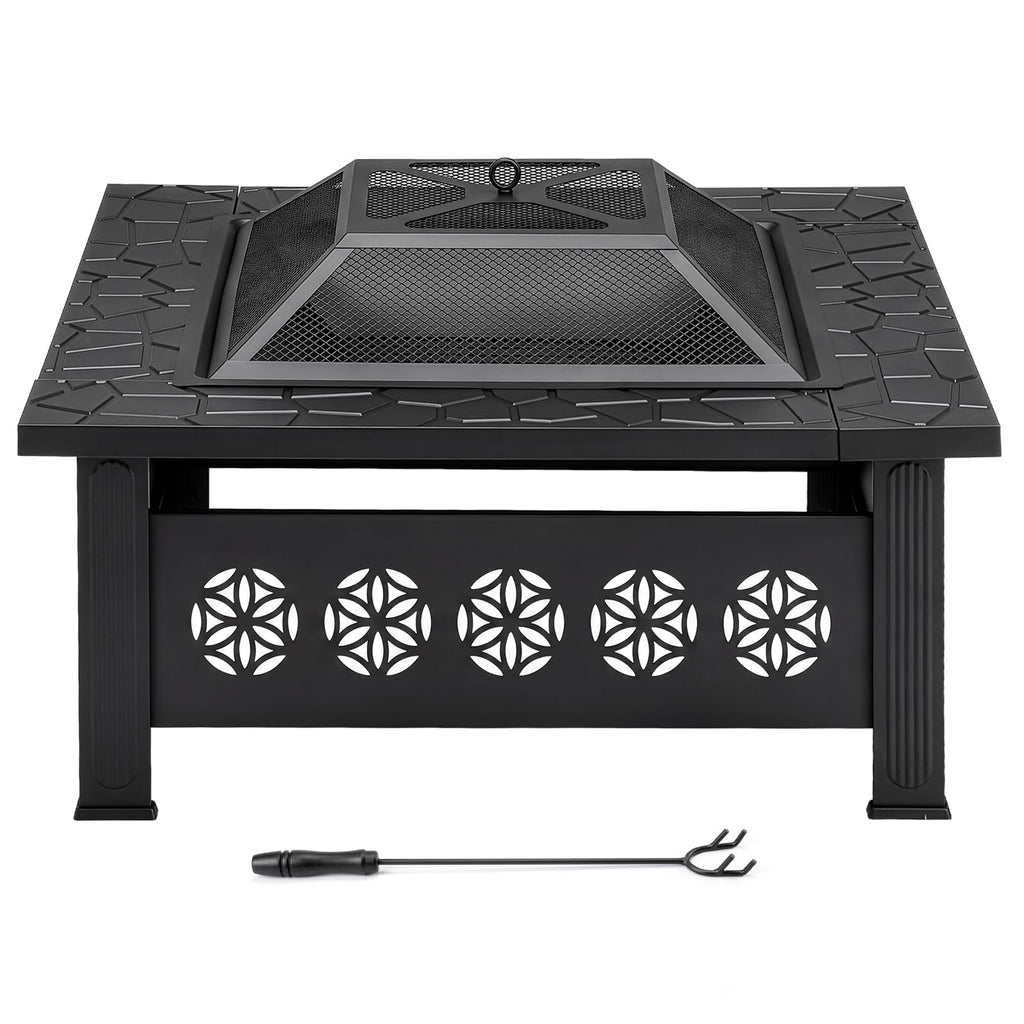 32 Inch Square Wood Burning Fire Pit Table Q77303