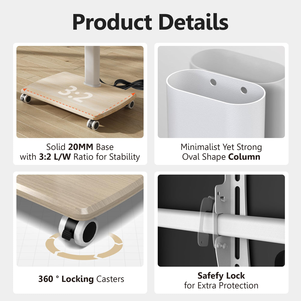 White Rolling TV Stand with Power Outlets S640