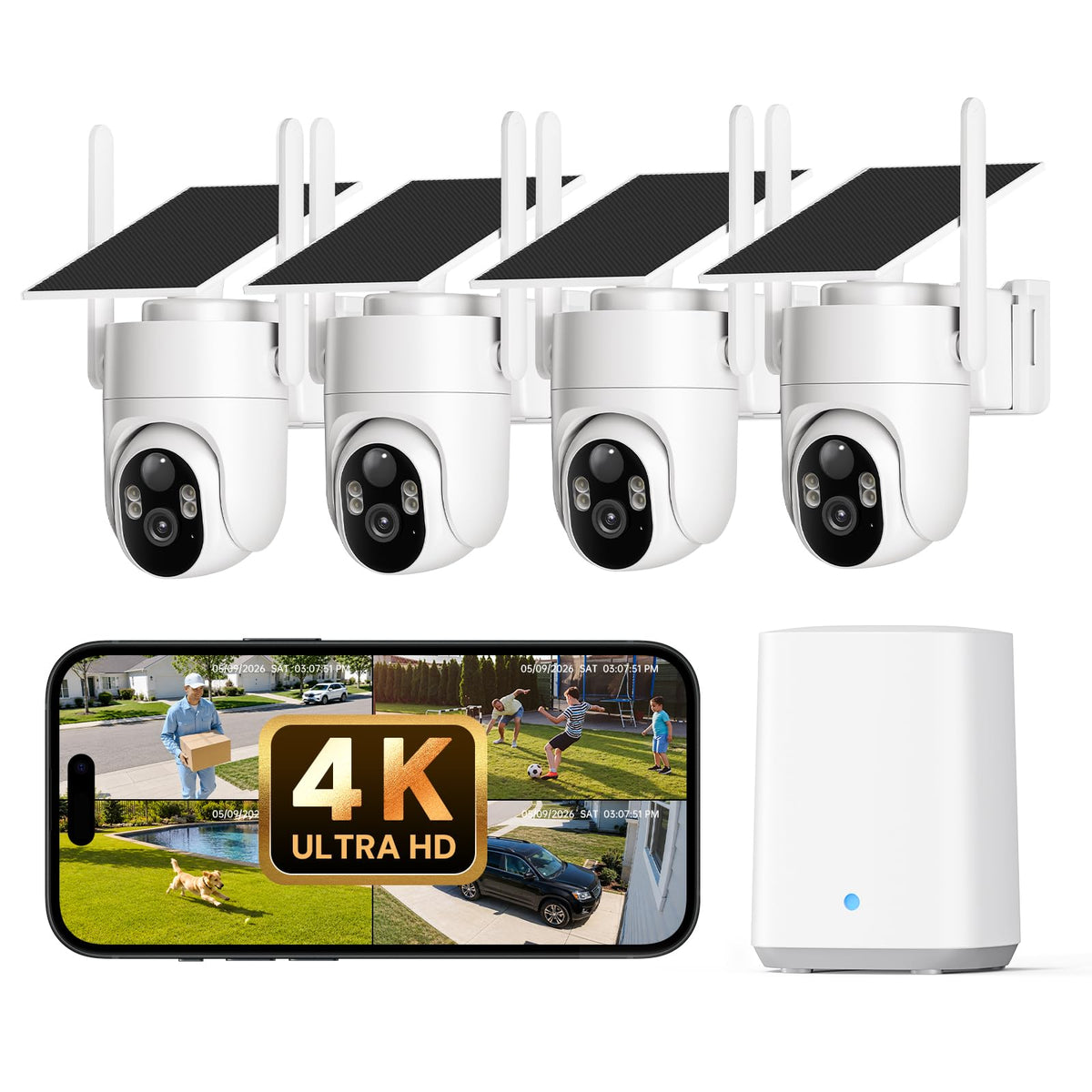 4K Solar Security Cameras Wireless Outdoor 4-Cam Kit V601231