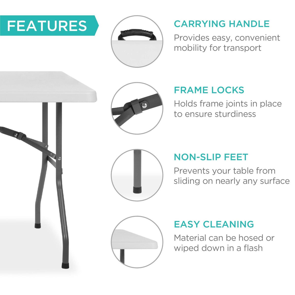 6ft White Plastic Folding Table R60204