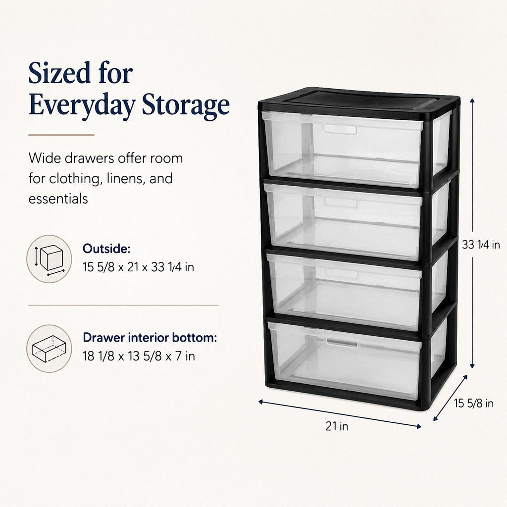 4 Drawer Black Plastic Storage Tower A503245