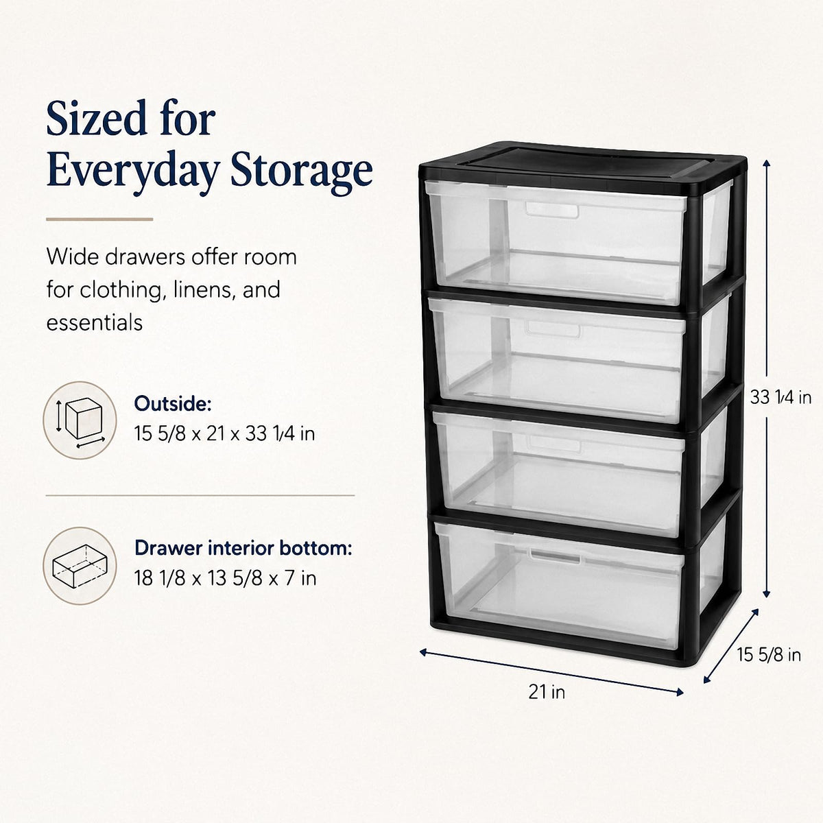 4 Drawer Black Plastic Storage Tower A503245