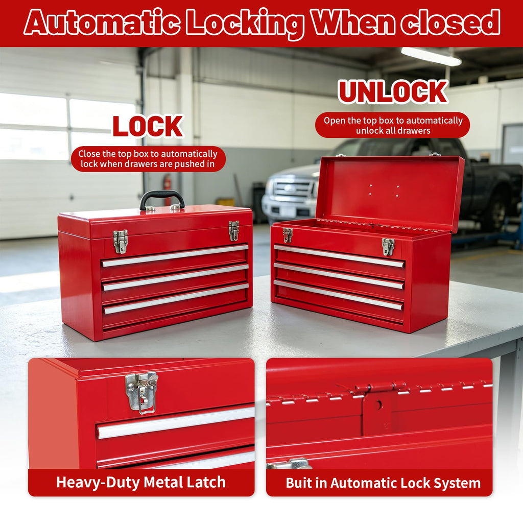 20.5-Inch Metal Tool Box with 3 Drawers Z717