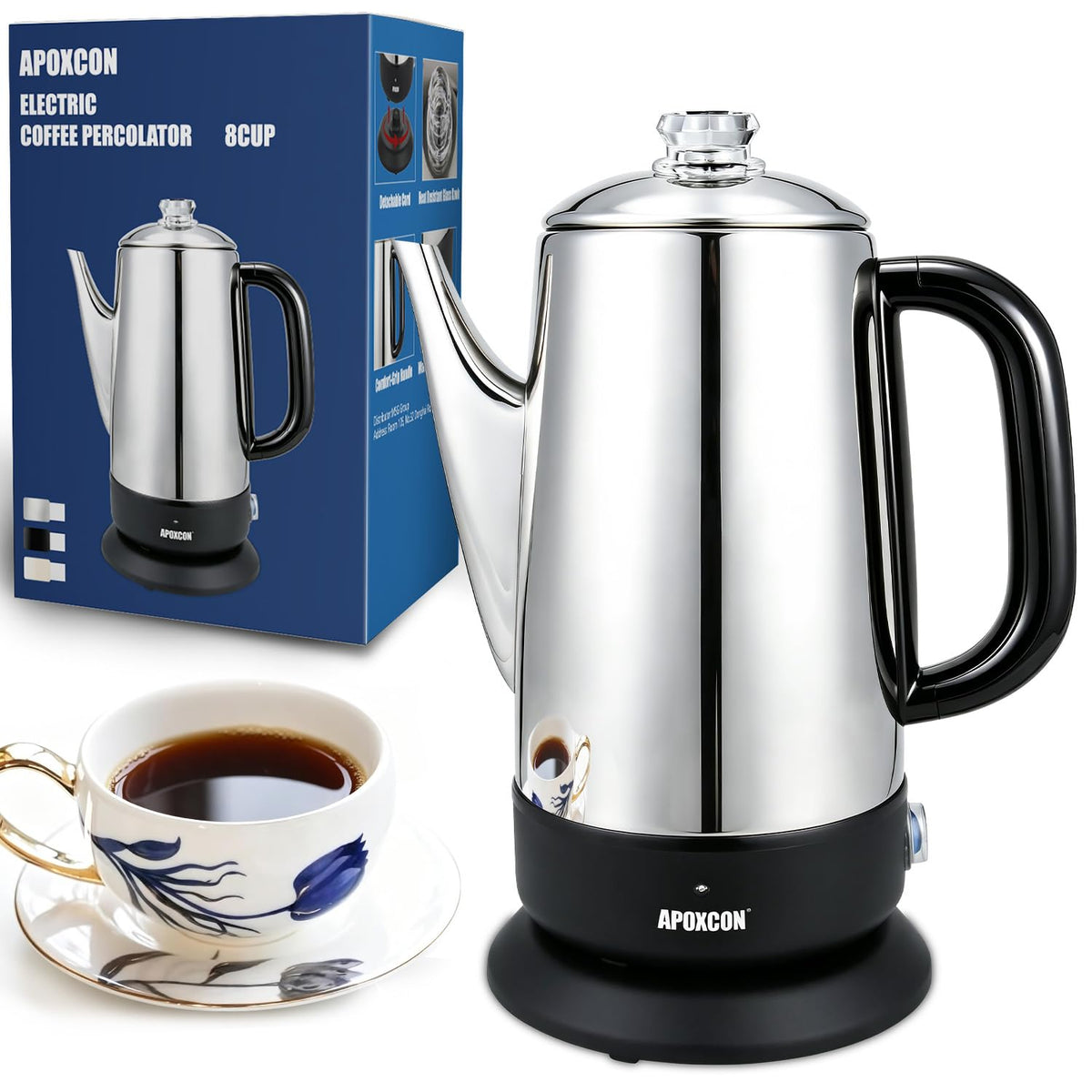 Electric Stainless Steel Coffee Percolator 1200ml 8 Cup S85532