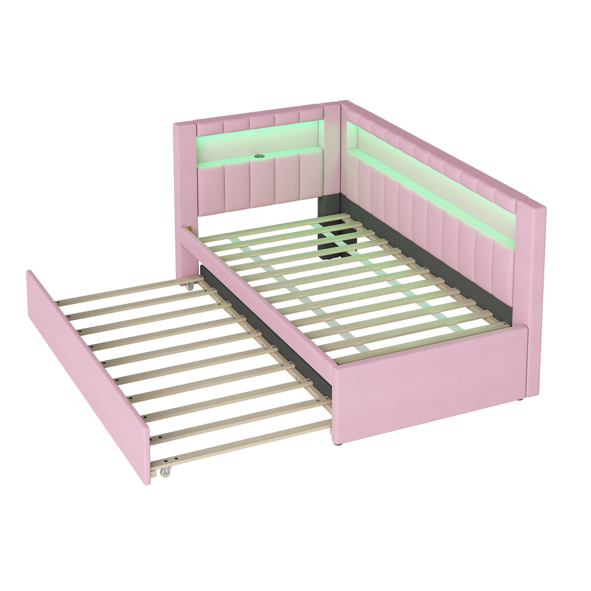 Twin Size Linen Fabric Daybed with Trundle and USB Ports I7910
