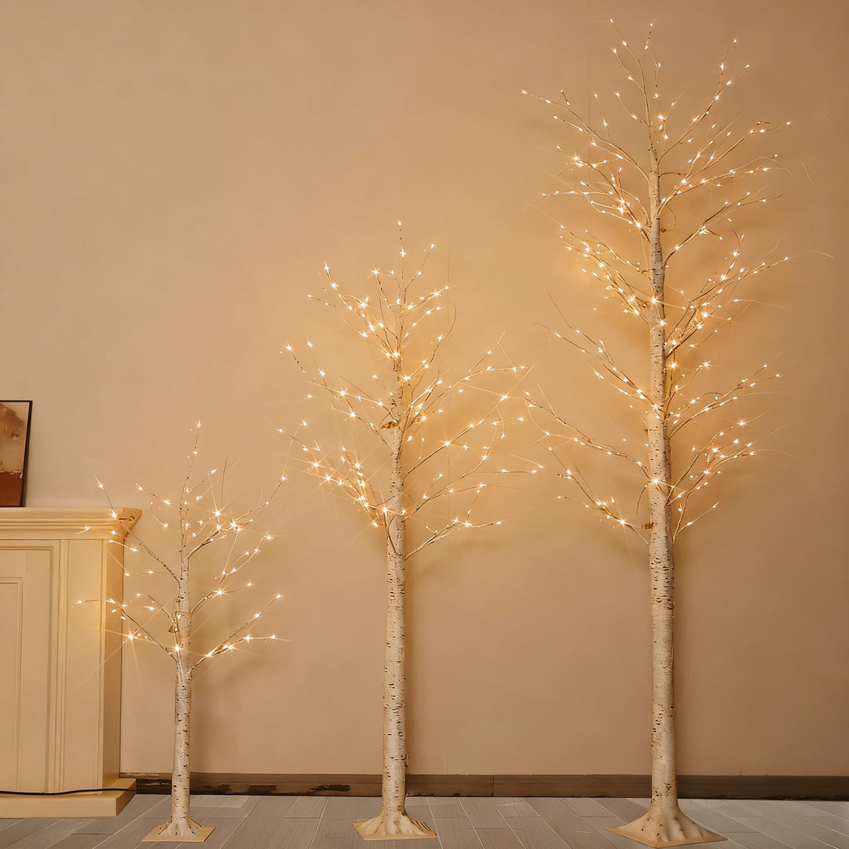 4FT 6FT 8FT Lighted Artificial Birch Tree Set of 3 C803135