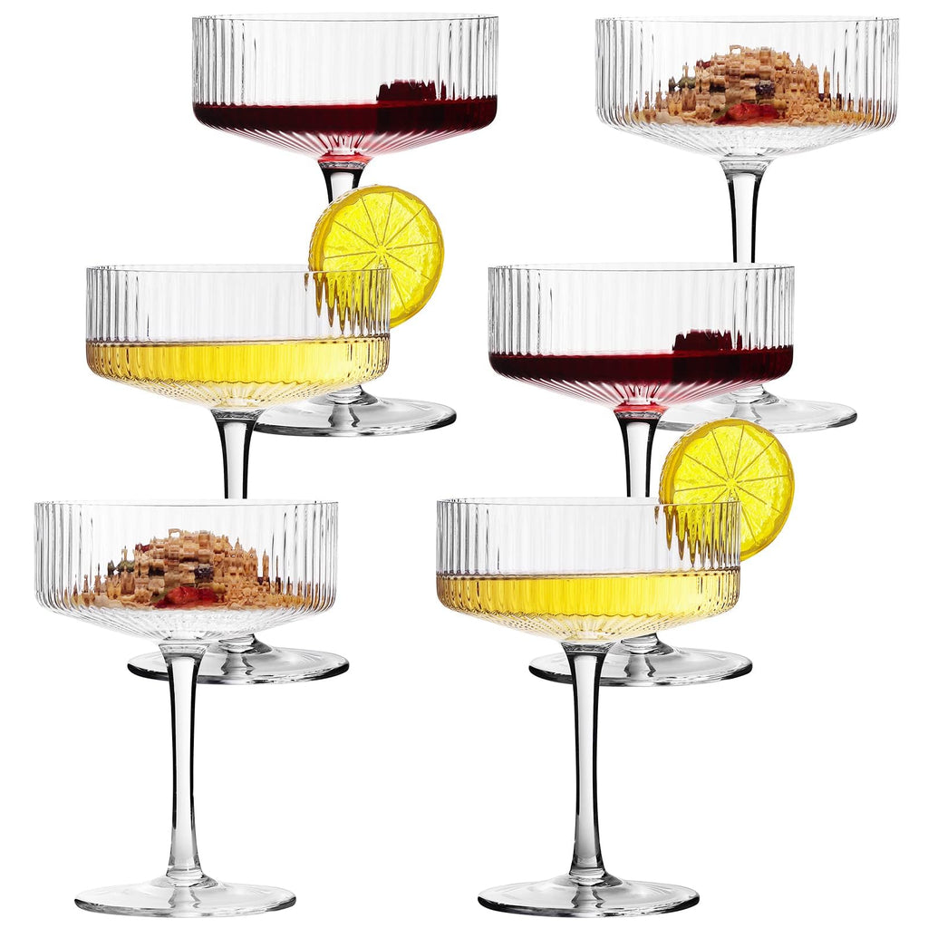 6 Pcs 10 oz Ribbed Coupe Cocktail Glasses I703995