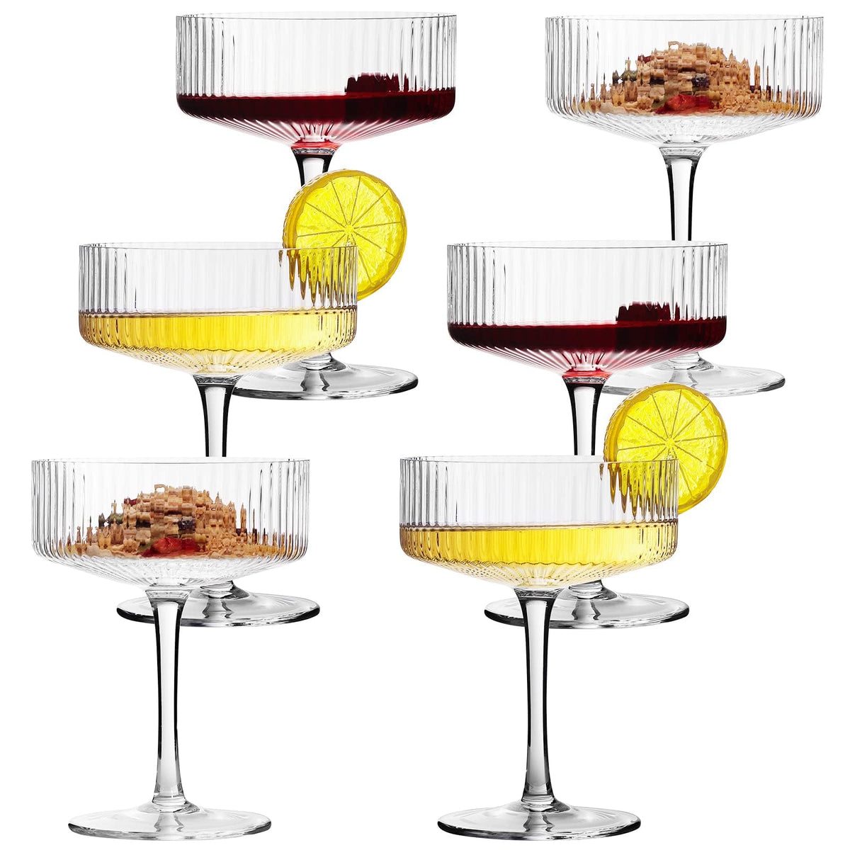 6 Pcs 10 oz Ribbed Coupe Cocktail Glasses I703995