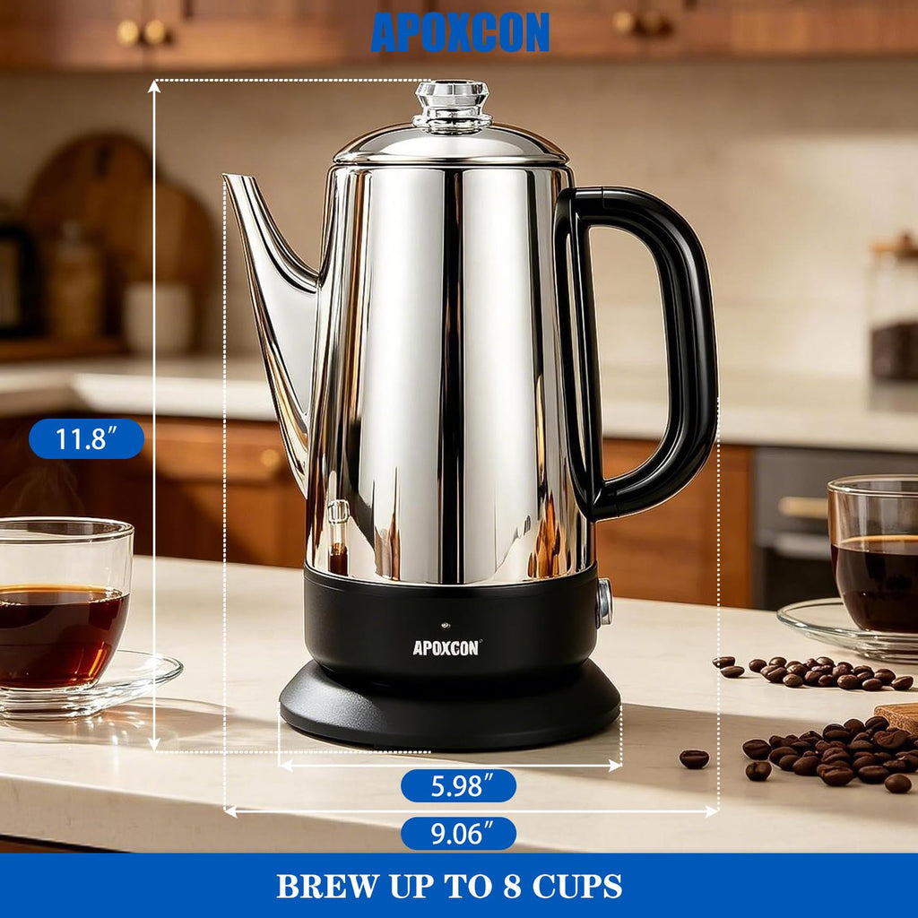Electric Stainless Steel Coffee Percolator 1200ml 8 Cup S85532