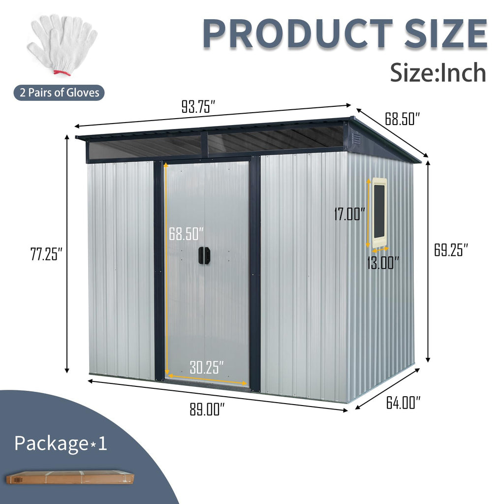 8 x 6 FT Metal Storage Shed with Lockable Sliding Doors L6494