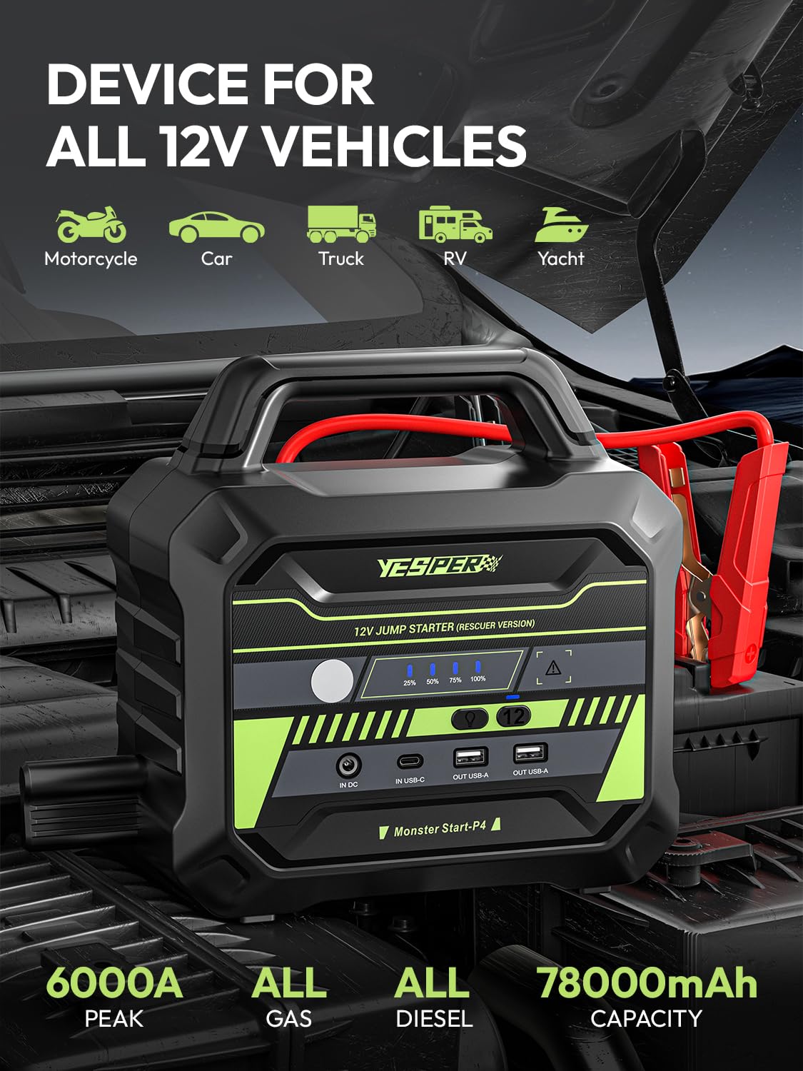 78000mAh Heavy Duty Jump Starter 6000A B816