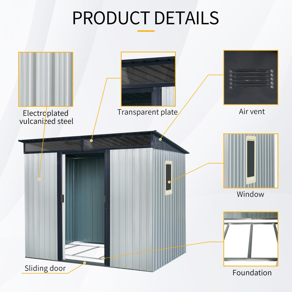 8 x 6 FT Metal Storage Shed with Lockable Sliding Doors L6494