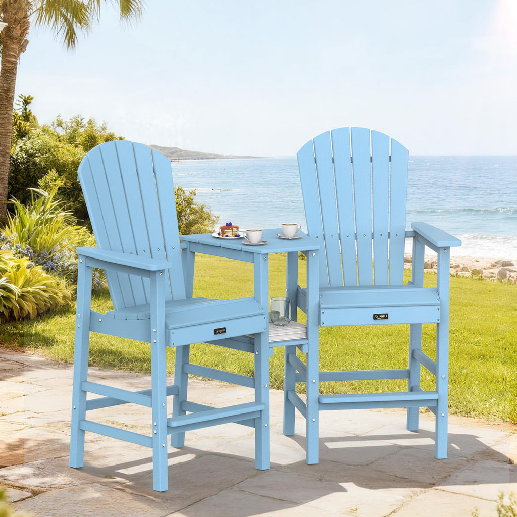 Blue Set of 2 Tall Adirondack Chairs with Dual Trays O780169