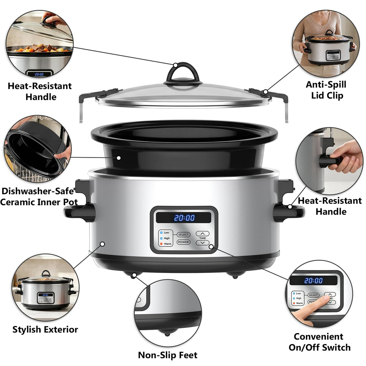 6 Quart Programmable Slow Cooker with Lid Clip Z725