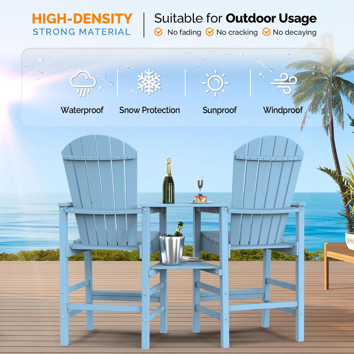 Blue Set of 2 Tall Adirondack Chairs with Dual Trays O780169