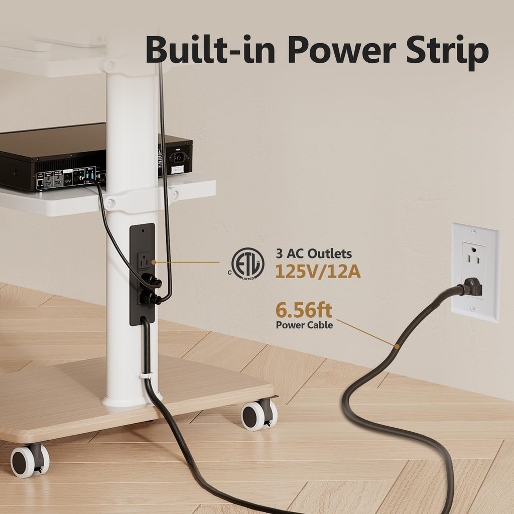 White Rolling TV Stand with Power Outlets S640