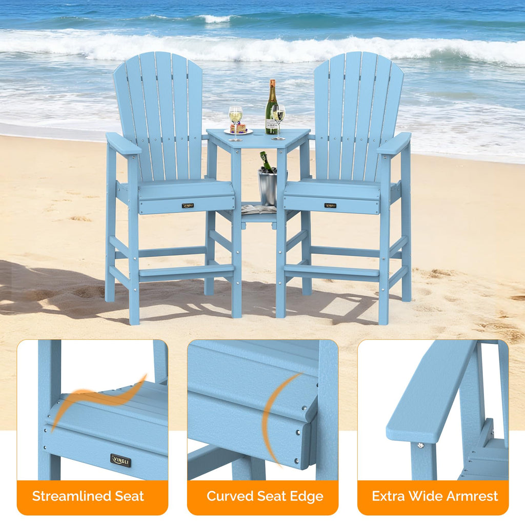 Blue Set of 2 Tall Adirondack Chairs with Dual Trays O780169