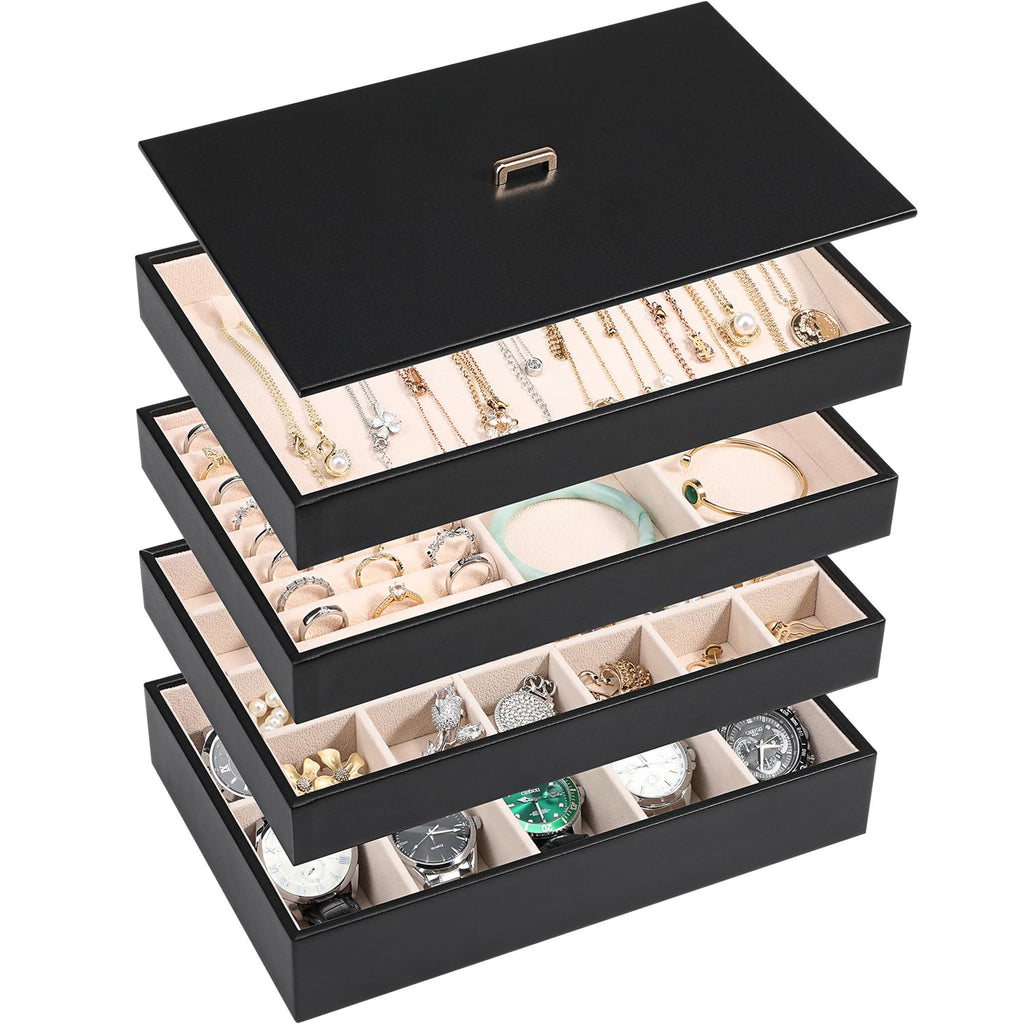 Stackable Jewelry Organizer Tray with Lid Set of 4 Black S456501