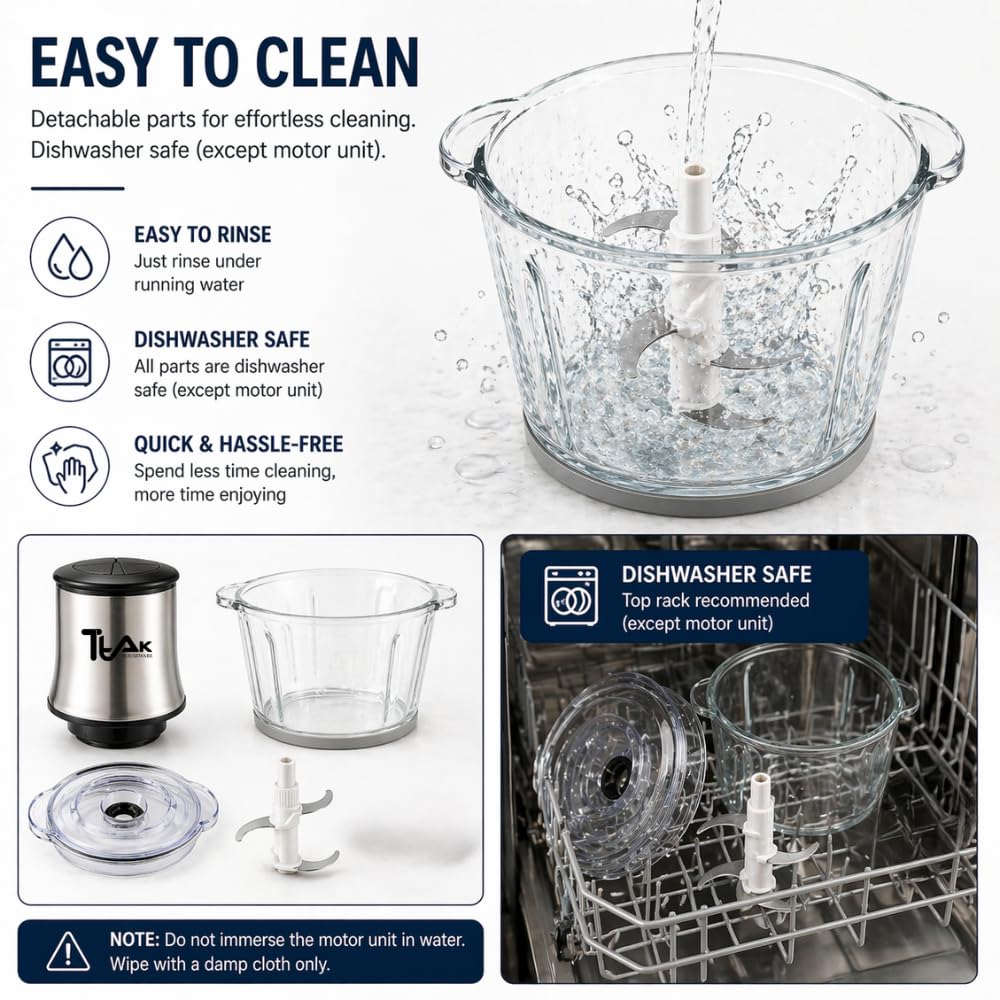 Electric Food Chopper with 3L Glass Bowl, 300W Motor, 4 Blades X6792