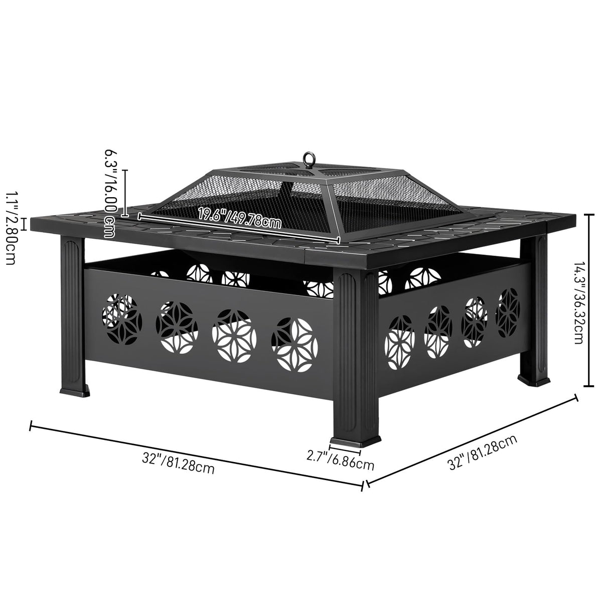 32 Inch Square Wood Burning Fire Pit Table Q77303