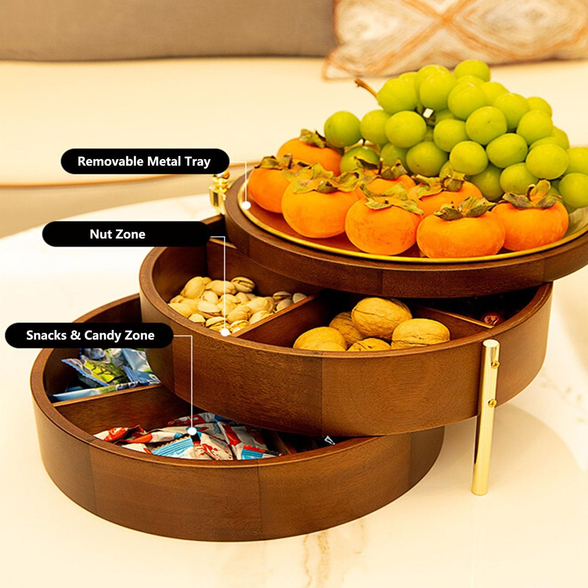 3 Layers Solid Wood Fruit Bowl D829342