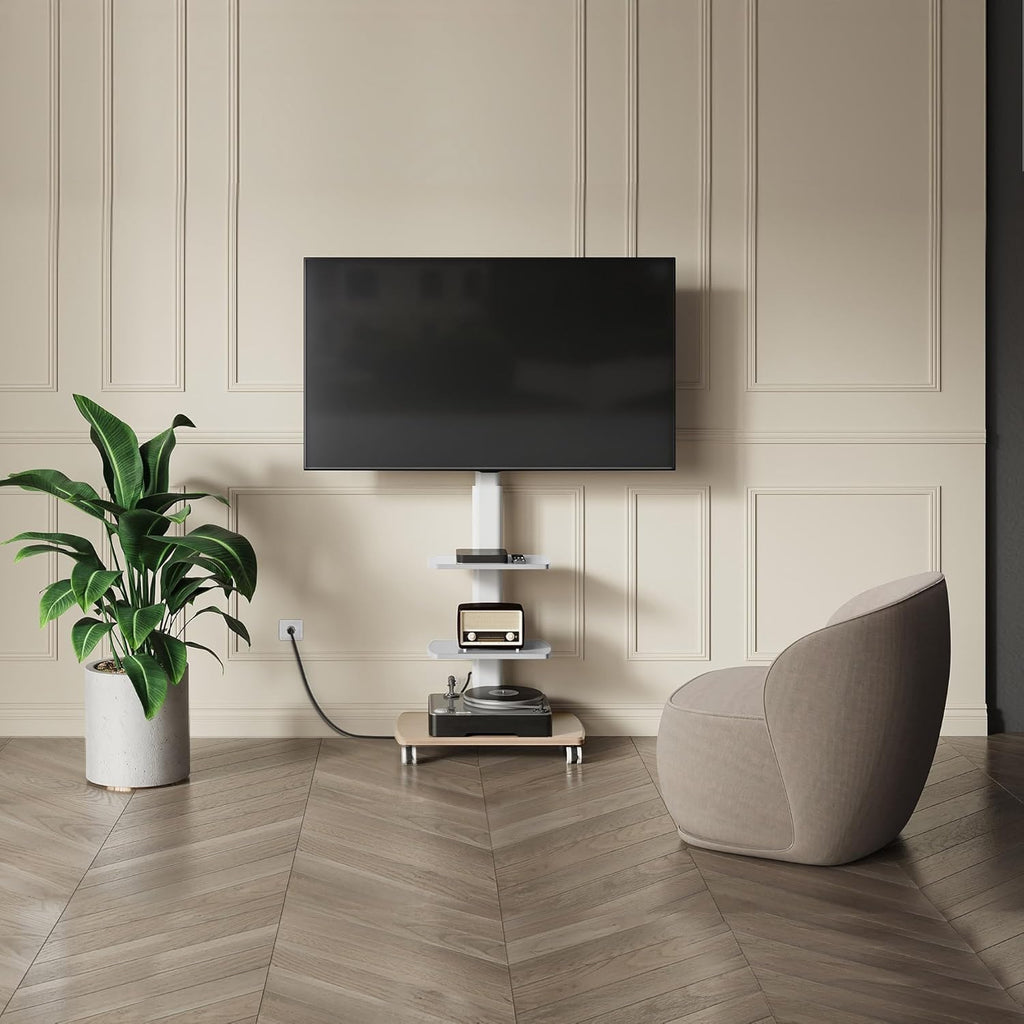 White Rolling TV Stand with Power Outlets S640