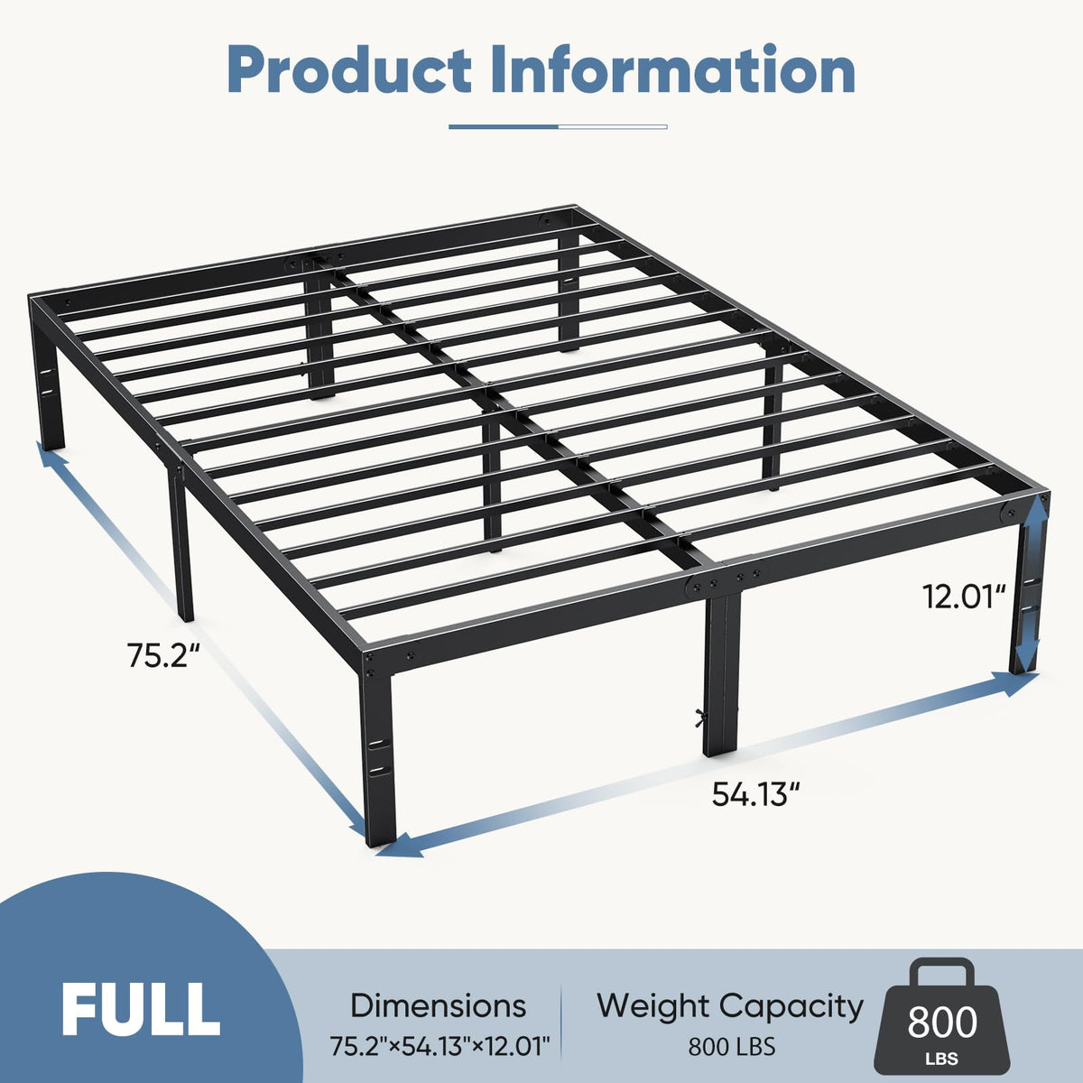 Full 12 Inch Metal Platform Bed Frame B39897