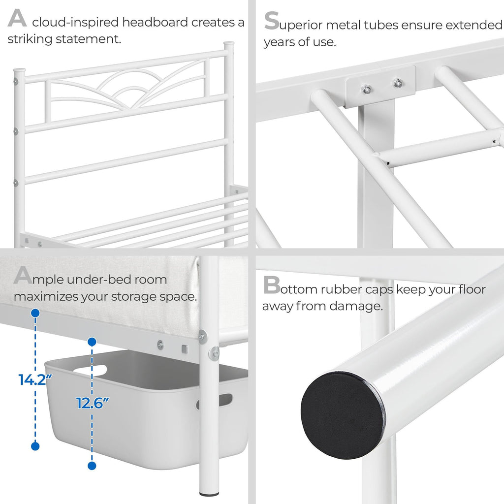 Twin Size White Metal Bed Frame with Headboard U758539