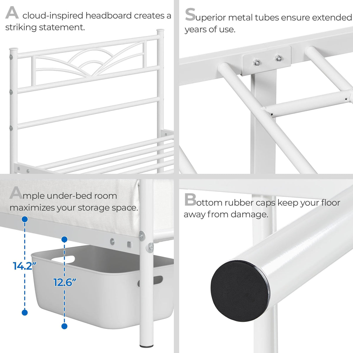 Twin Size White Metal Bed Frame with Headboard U758539
