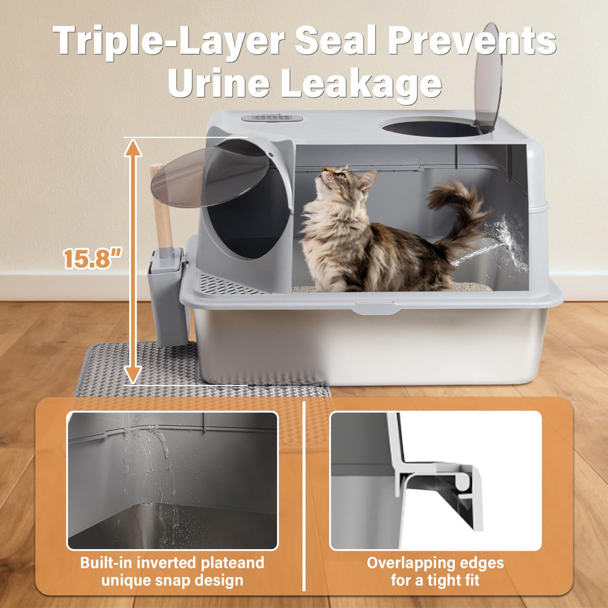 XL Stainless Steel Enclosed Cat Litter Box with Lid K1275