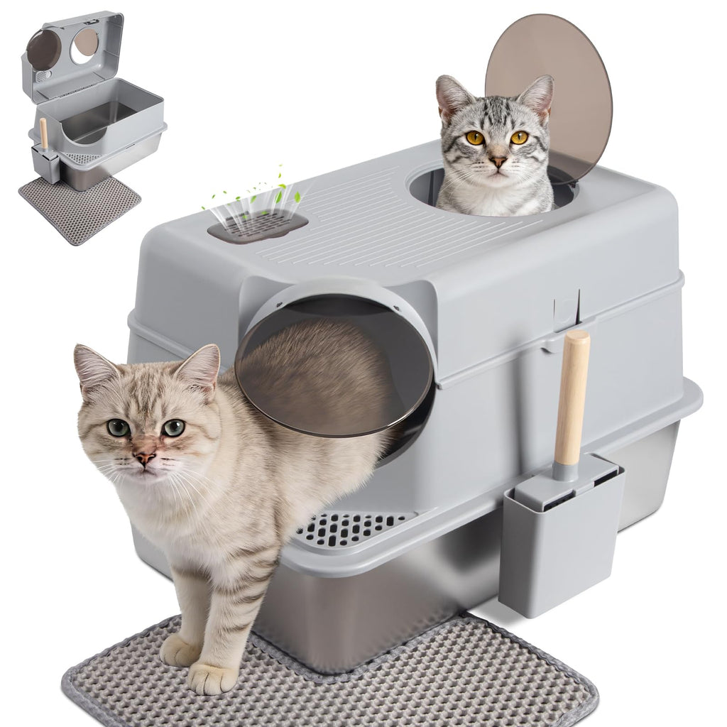 XL Stainless Steel Enclosed Cat Litter Box with Lid K1275