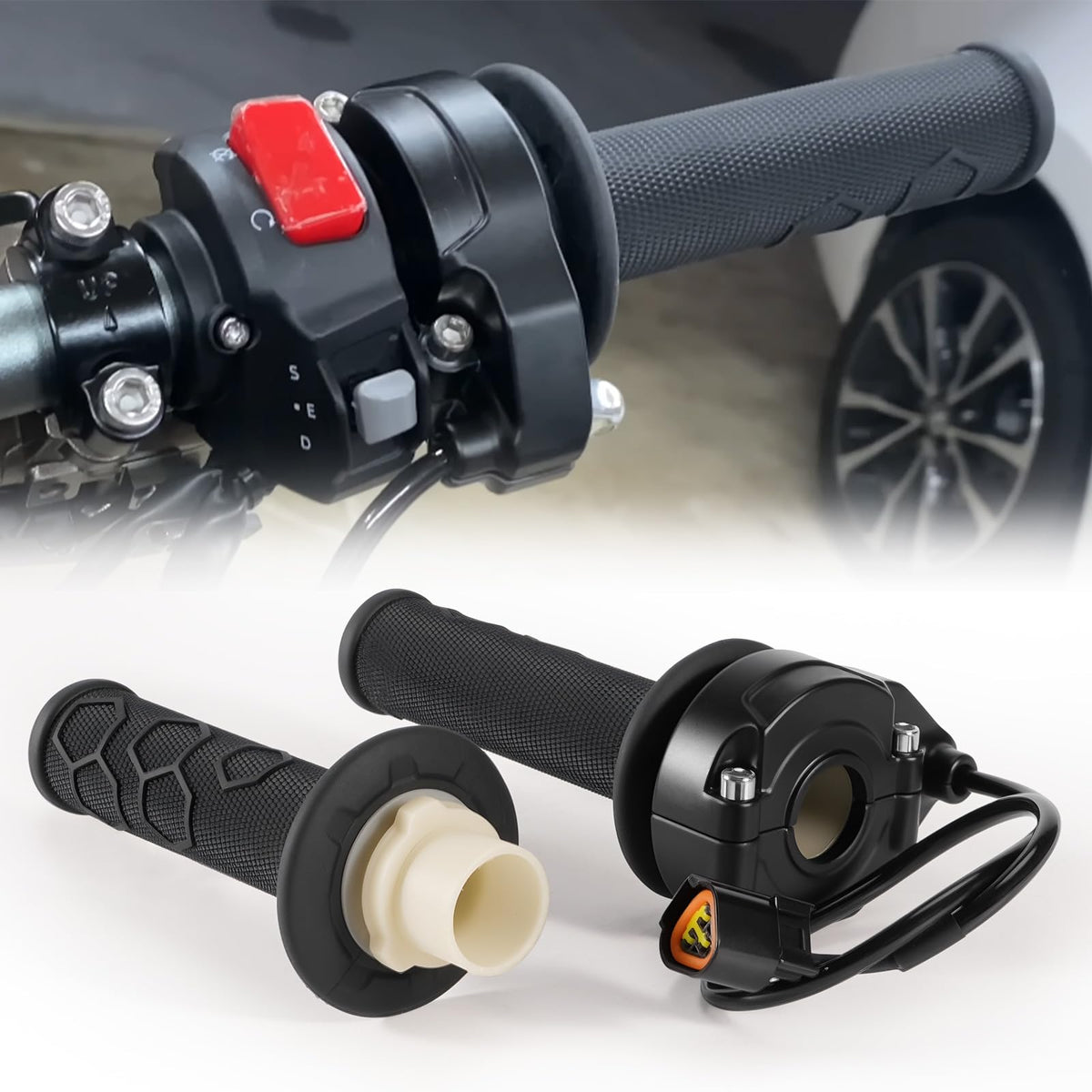 Electric Throttle Handle Assembly with Cable and Spare Right Handlebar Grip Q494