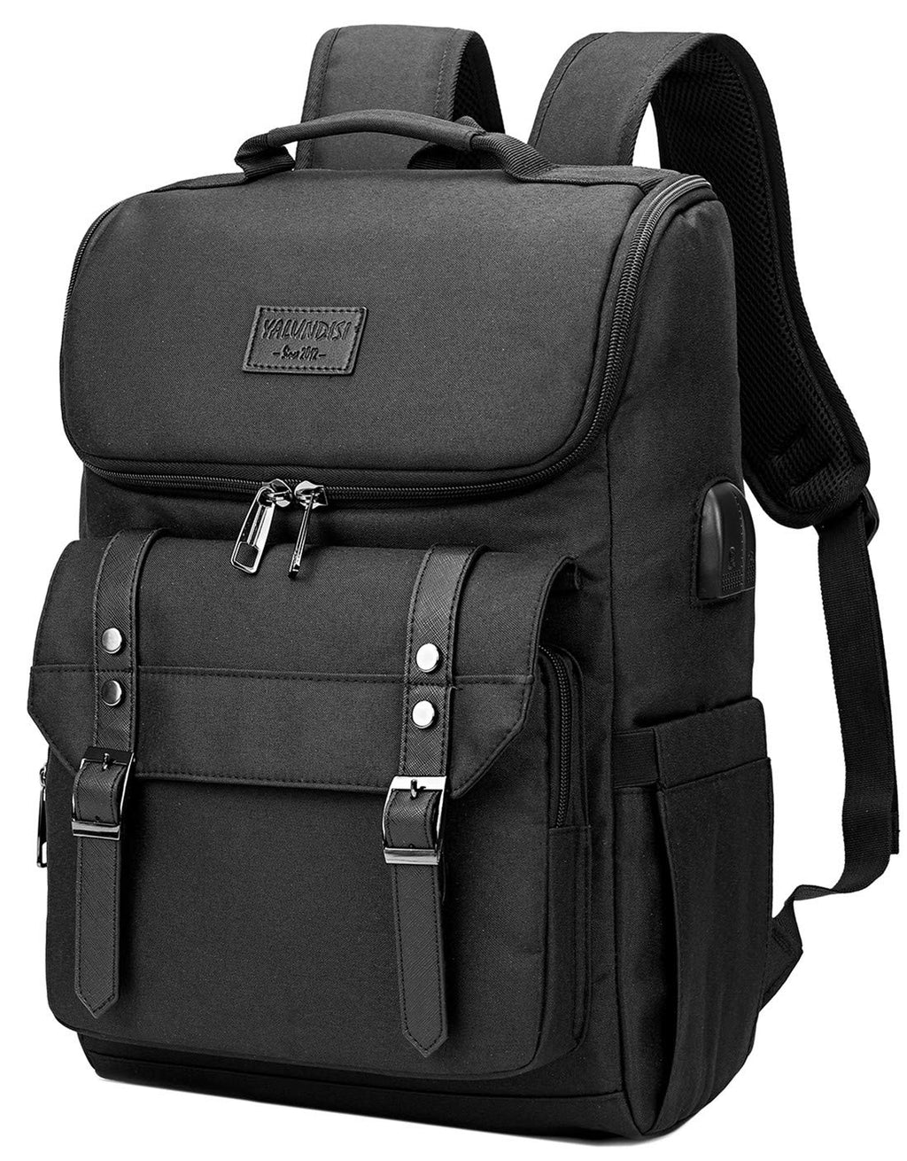 Vintage Laptop Backpack with USB Charging Port Fits 15.6 Inch Black C145