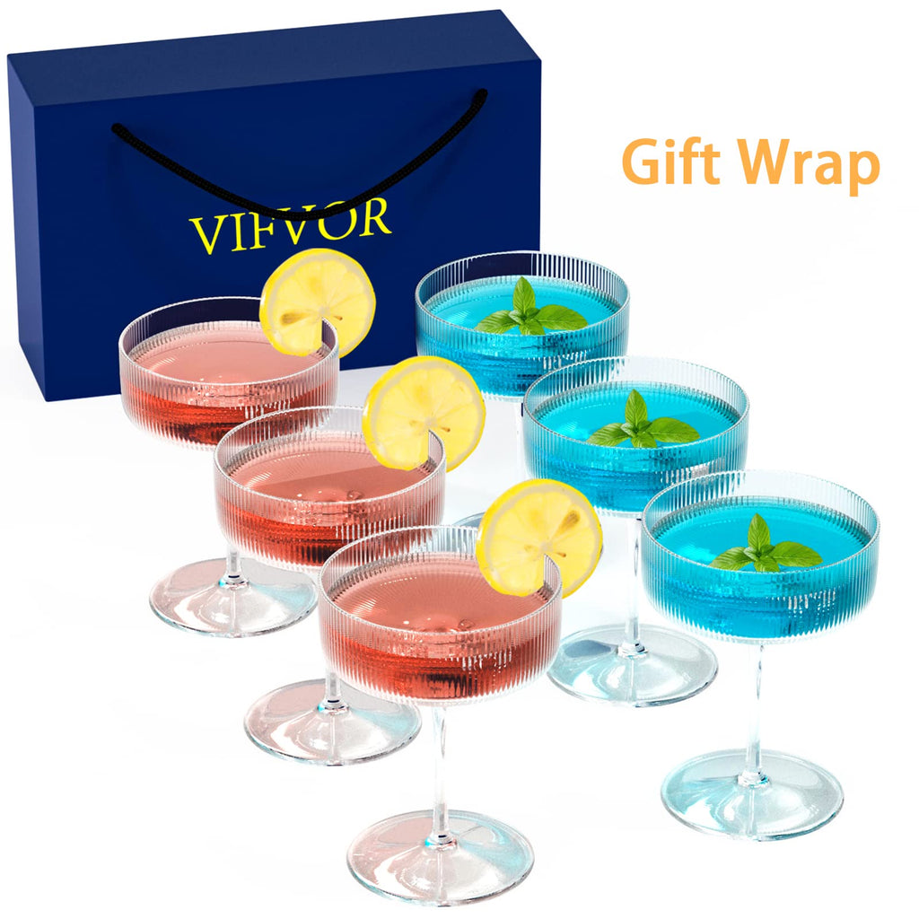 6 Pcs 10 oz Ribbed Coupe Cocktail Glasses I703995