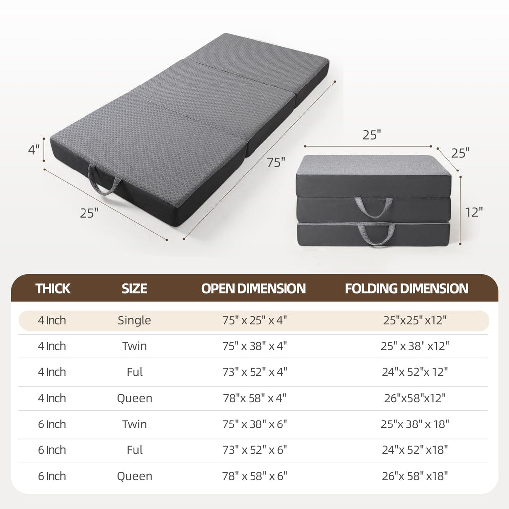 Tri Folding Memory Foam Mattress with Washable Cover G682339