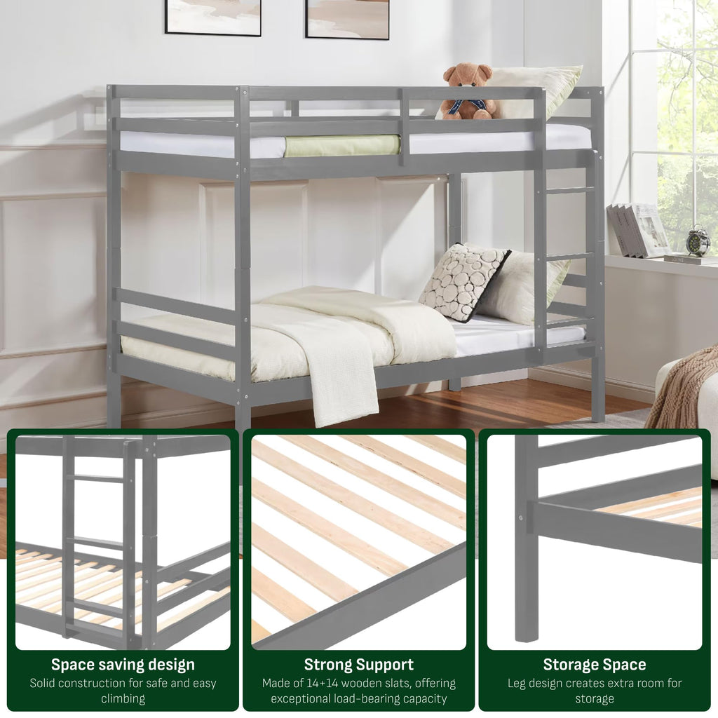Twin Over Twin Solid Wood Bunk Bed S535