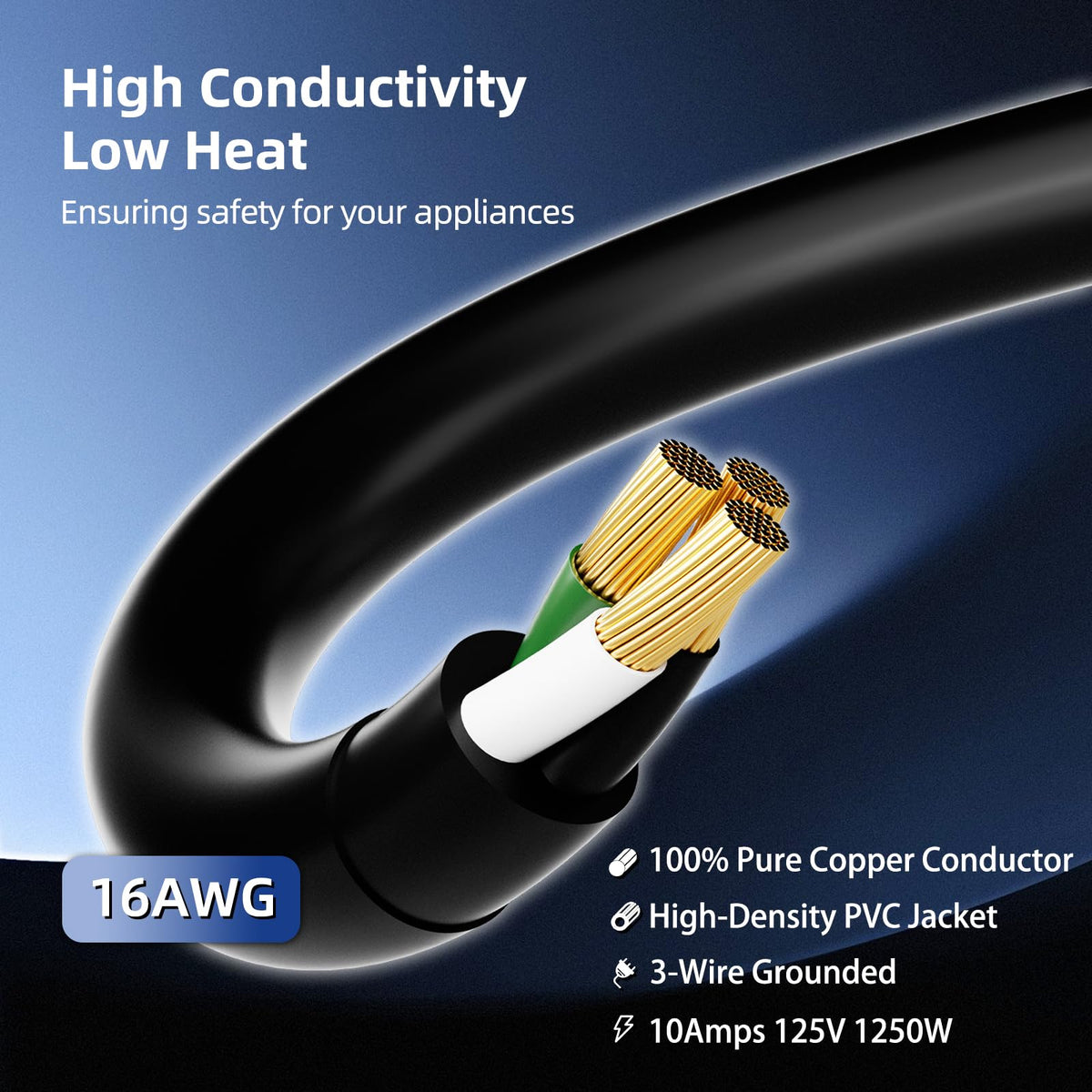 100 FT 3 Outlet Outdoor Extension Cord Waterproof 16/3 SJTW Black R675