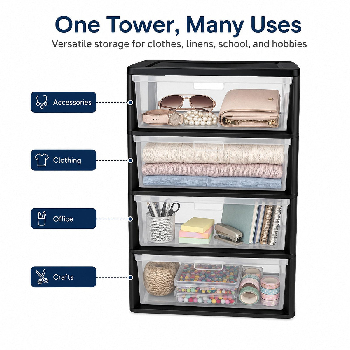4 Drawer Black Plastic Storage Tower A503245