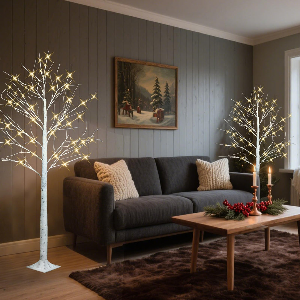 4FT 6FT 8FT Lighted Artificial Birch Tree Set of 3 C803135