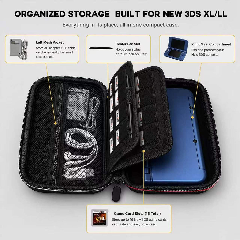 Carrying Case for New 3DS XL LL with Hard Shell and Charging Cable S254