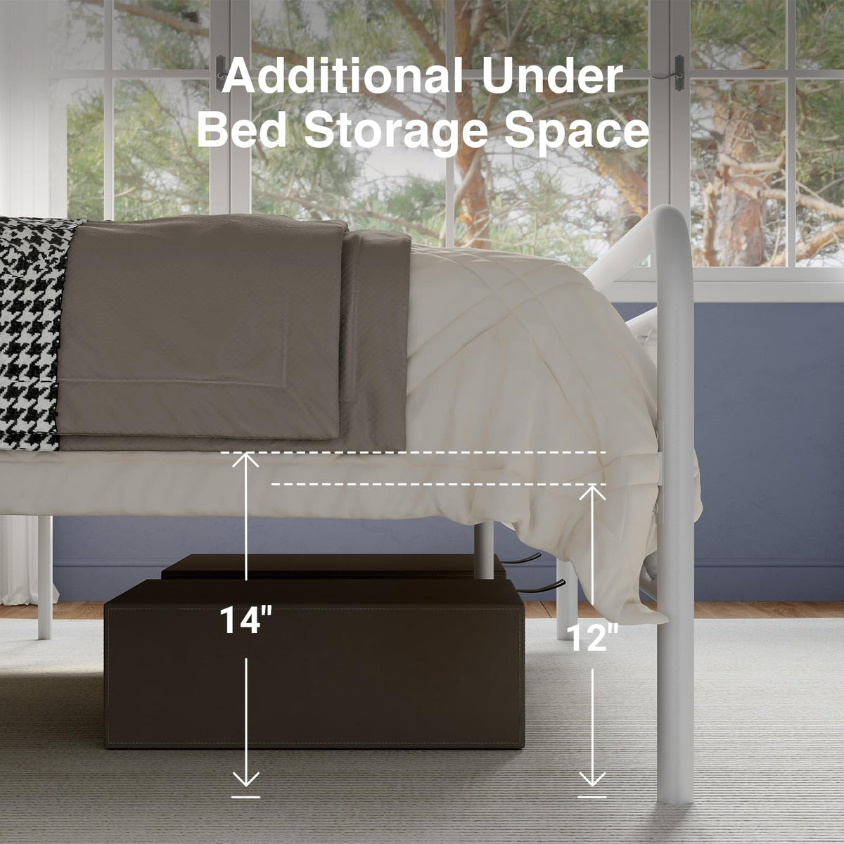 White Metal Full Size Bed Frame with Headboard and Footboard E9701