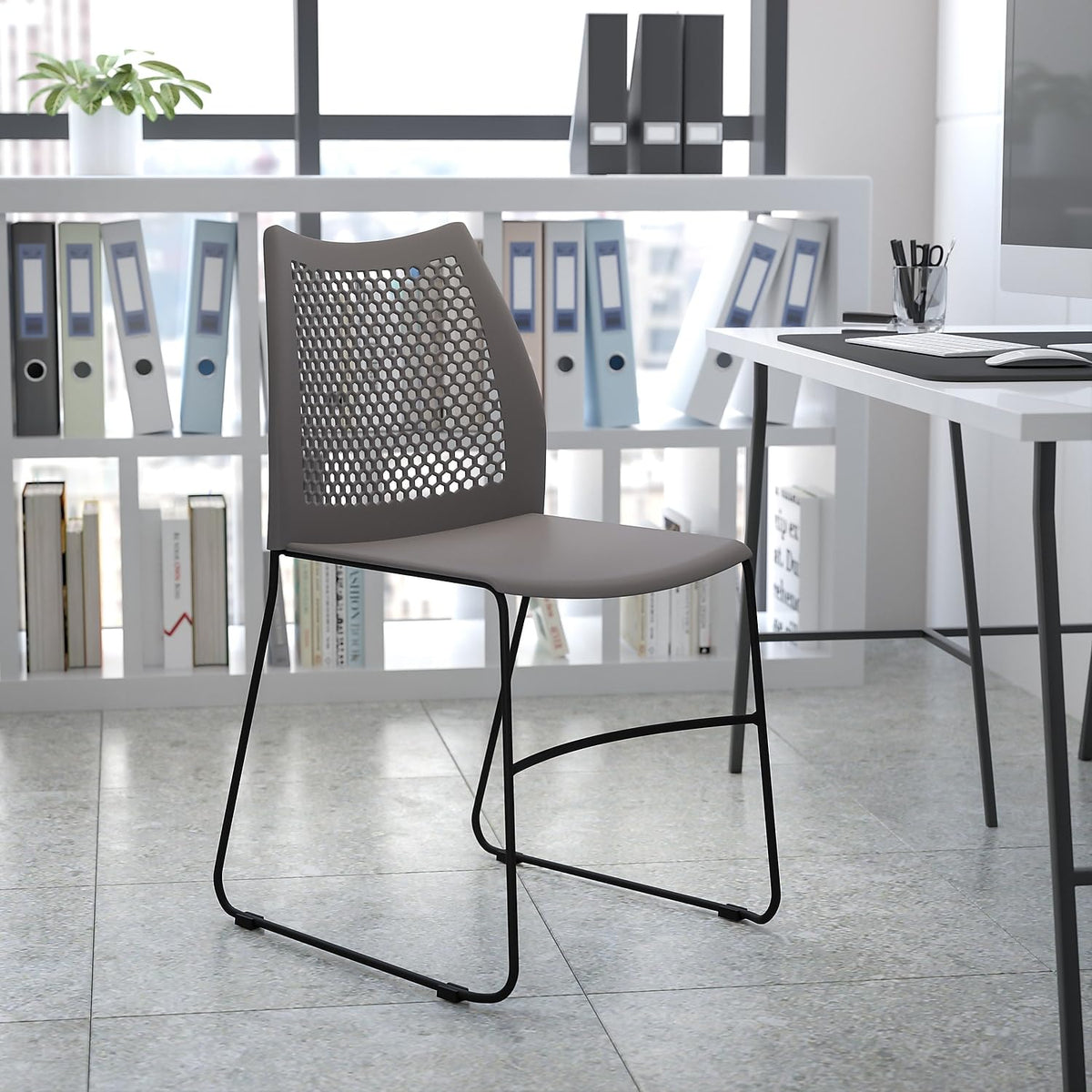 Gray Stack Chair with Air-Vent Back X68117
